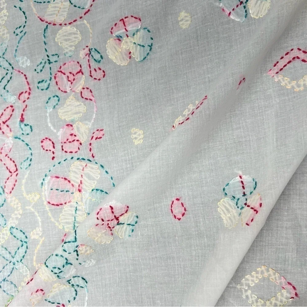Boho Hand Embroidered Cut Work Lace Linen Tablecloth Cottage Farmhouse Style